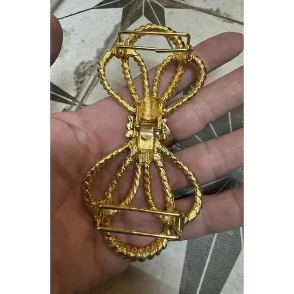 80s Dotty Smith Vintage Bow Belt Buckle Gold-Tone Twisted Rope Design Statement